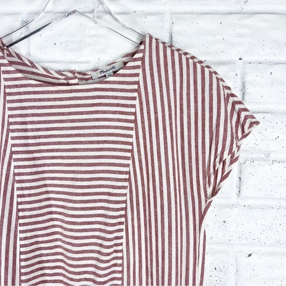 MADEWELL Linen & Cotton Lightweight Striped Dress | Short Sleeve Shift Dress - Picture 4 of 10